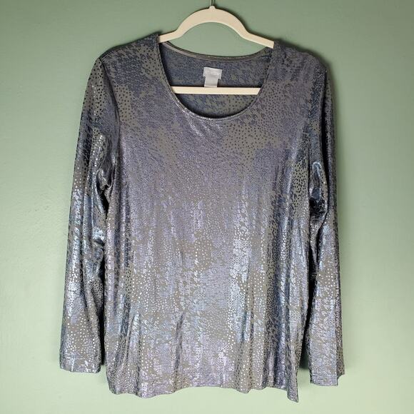 Chico's Womens Touch of Cool Foil Houndstooth Layering Tee Size Large 2 Stretch - Picture 1 of 6